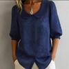 Elegante Camicia Ricamata con Fiori Casual Larga Retro Bottoni Manica Corta Colore Bambola Blusa Casual Monocolore Dolce Moda Ufficio Top Basici