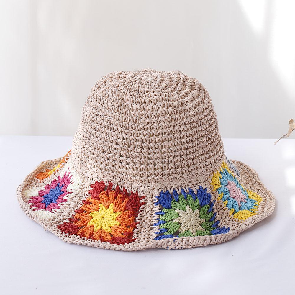 Fisherman's Womens Straw with flower hat bucket hat UV Protection Sun Visor beach hat Women Visors rainbow Women Summer hat Cap