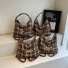 Large Capacity Backpack Women's Commuter Bag Plaid Tote Bag Cartoon Dog Shoulder Bag