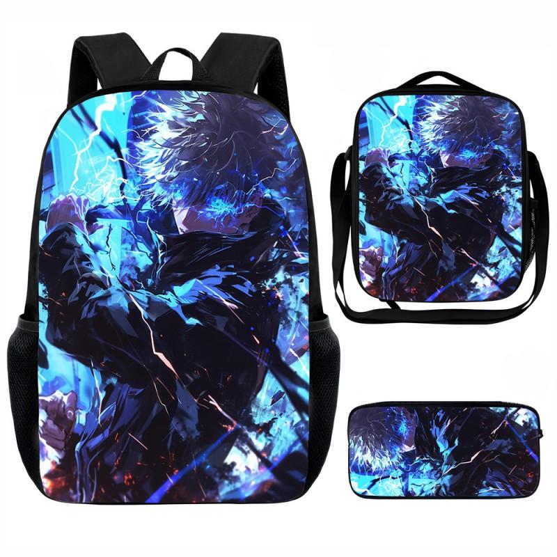 Set Zaino Scolastico Cartone Animato Anime Bambini Leggero Ergonomico Borsa a Spalla Doppia Con Portapranzo Astuccio Tessuto Oxford