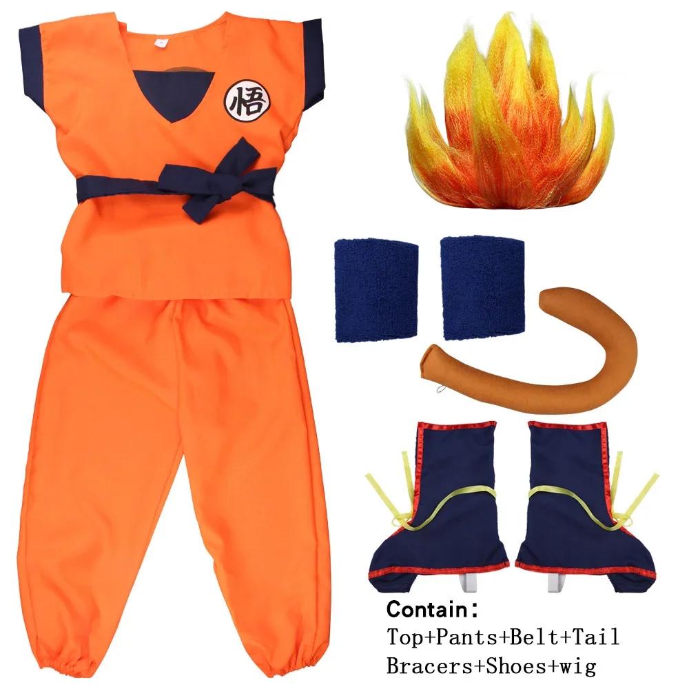 Kids Anime Son Goku Cosplay Costumes Krillin Training Clothes Superhero Outfits with Super Saiyan Wig Comic Con Party Costume