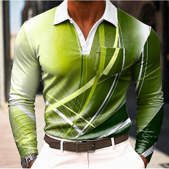Men's Long Sleeve Polo Shirt Geometric Casual Top