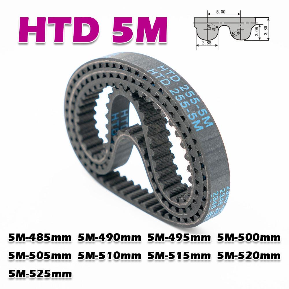 HTD 5M Rubber Transmission Closed Loop Timing Belt Perimeter HTD5M 485 490 495 500 505 510 515 520 525mm Width 10~50mm CNC Drive