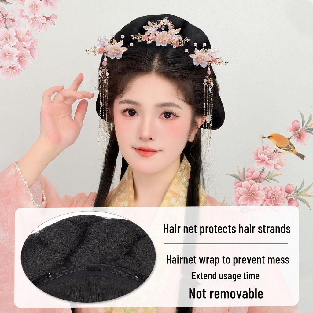 Set di Copricapi Hanfu Stile Dinastia Ming con Fascia Pigra e Chignon Parrucca