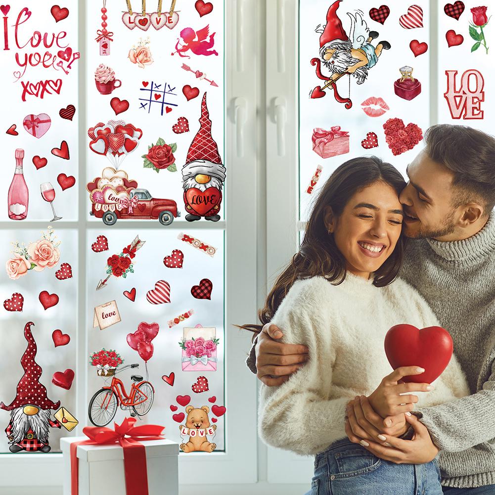 9 Sheets Valentine s Day PVC Window Stickers With Cupid Roses Love Patterns Removable Double Sided Window Clings