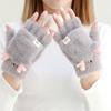 Half-Finger Flip Winter Gloves Soft Antlers Knit Mittens Cute Student Writing Gloves