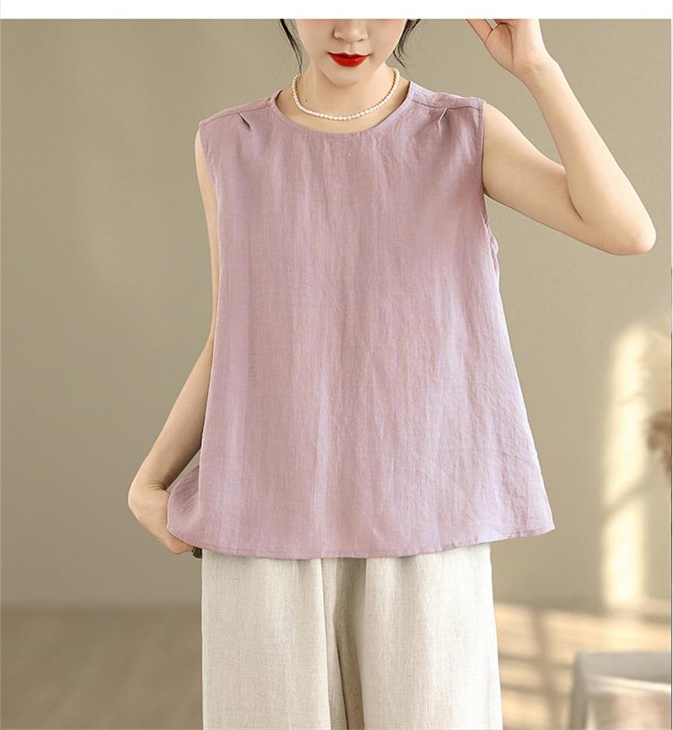 Sleeveless Plus Loose Perfect for [SDSXZWG] Women's T-Shirt, Cotton-Linen, Sizes, Office/Business, Elegant, Casual, Fit, Lightweight, Natural,