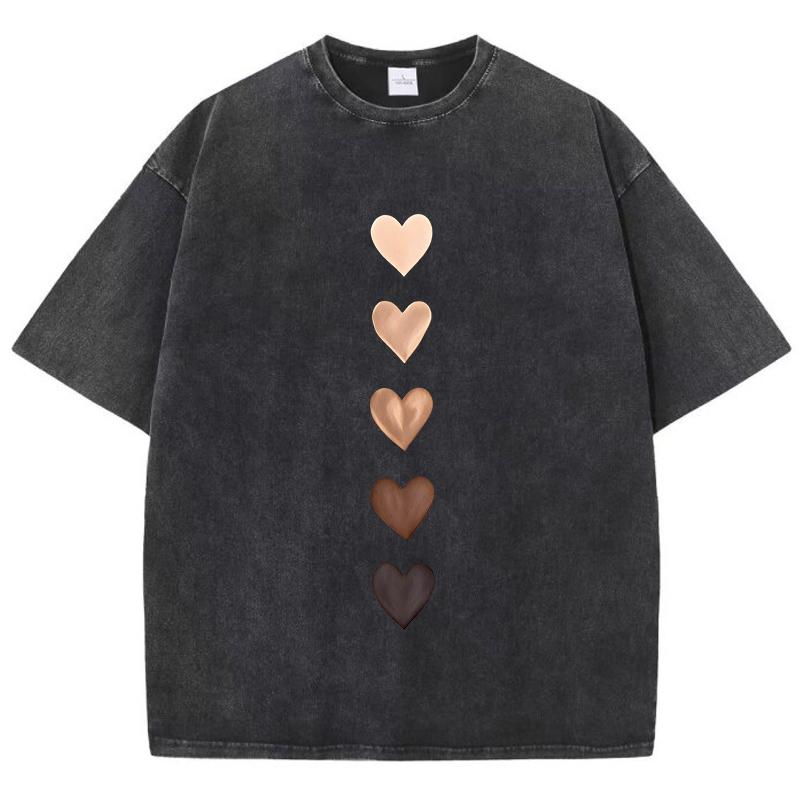 2026 Hot Sale Love Heart Graffiti Printed Washed T-Shirt Womens Cotton Tops Comfortable Distressed O-Neck Streetwear Summer Womans Clothes Top L