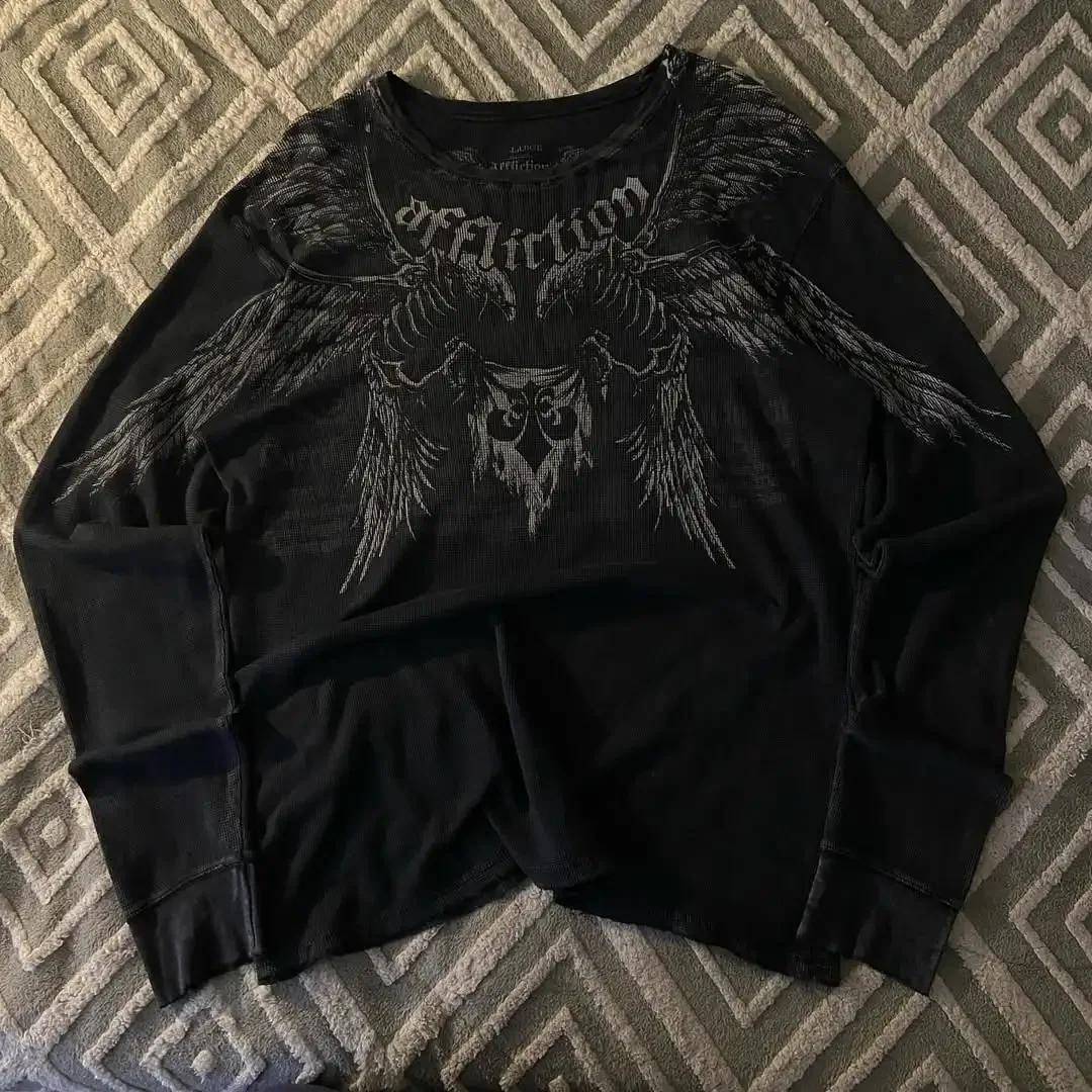 

Affliction Футболка з довгим рукавом Модна футболка з круглим вирізом Оверсайз Чоловіча з принтом крил Повсякденні готичні топи Вуличний одяг 5XL