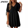 JPNTKY Moda Donna Estate Primavera Abiti Casual a Manica Corta con Scollo a V e Stampa Monocolore