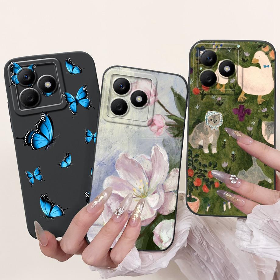 Pour Realme C63 C61 Global 4G Narzo N63 Coque Housse Silicone Souple Fleur Papillon Girly Mode Peinture Étui Téléphone Pare-chocs Fundas