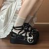 Sweet Lolita Patent Leather Mary Jane Shoes Women 2025 Autumn Cute Bowknot Decoration Thick Bottom Shoes Y2K Ankle Strap Pumps