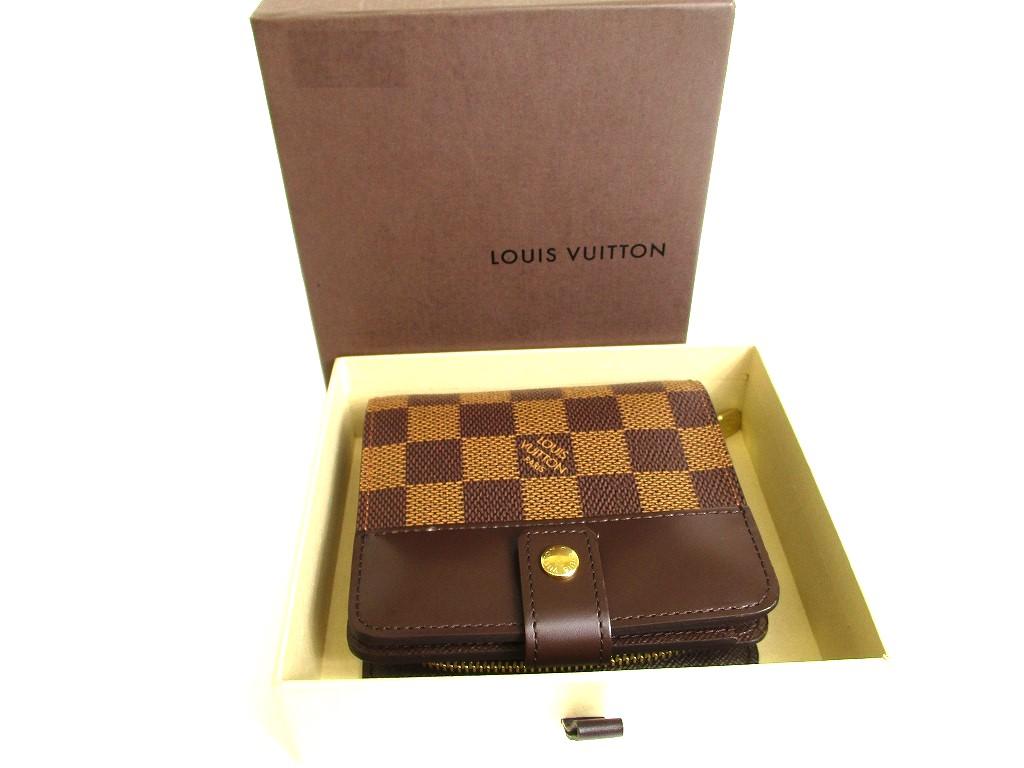 Authentic LOUIS VUITTON Damier Brown Leather Bifold Wallet Compact Zip #9750  Refurbished