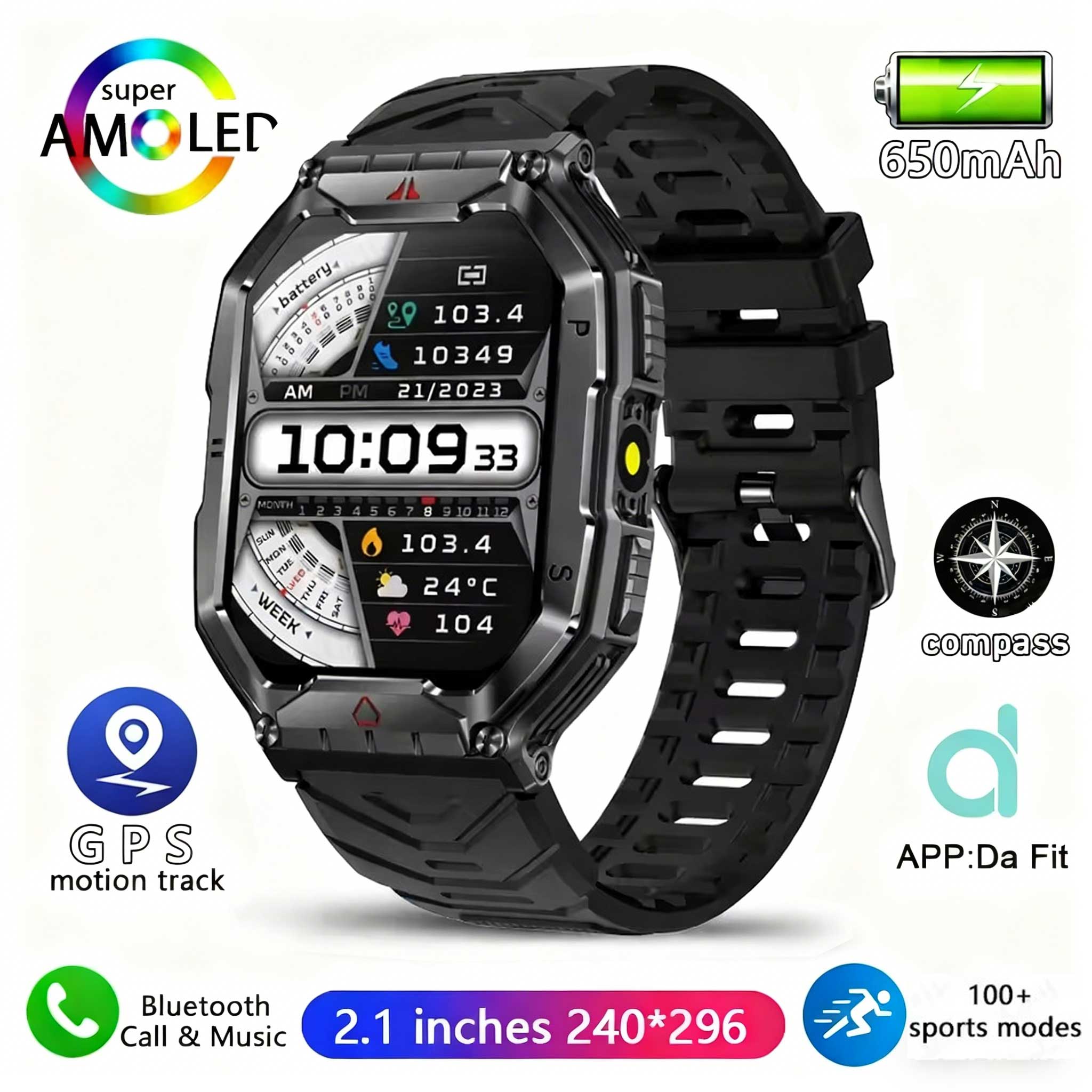 

LUCKY START Умные часы 2025 Мужские Наручные Смарт-часы для спорта и фитнеса Водонепроницаемые Шагомер Тактический стиль Фонарик silicon чёрный