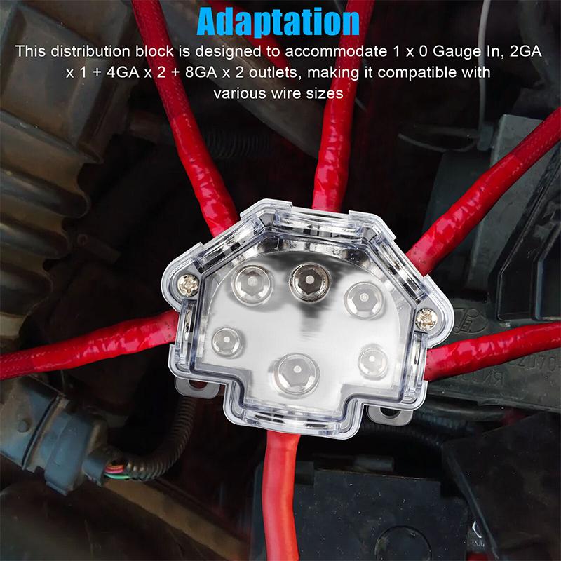 4 Gauge To Dual 8 Gauge Distribution Block - Power Or Ground Splitter For Car Audio, Copper Terminals