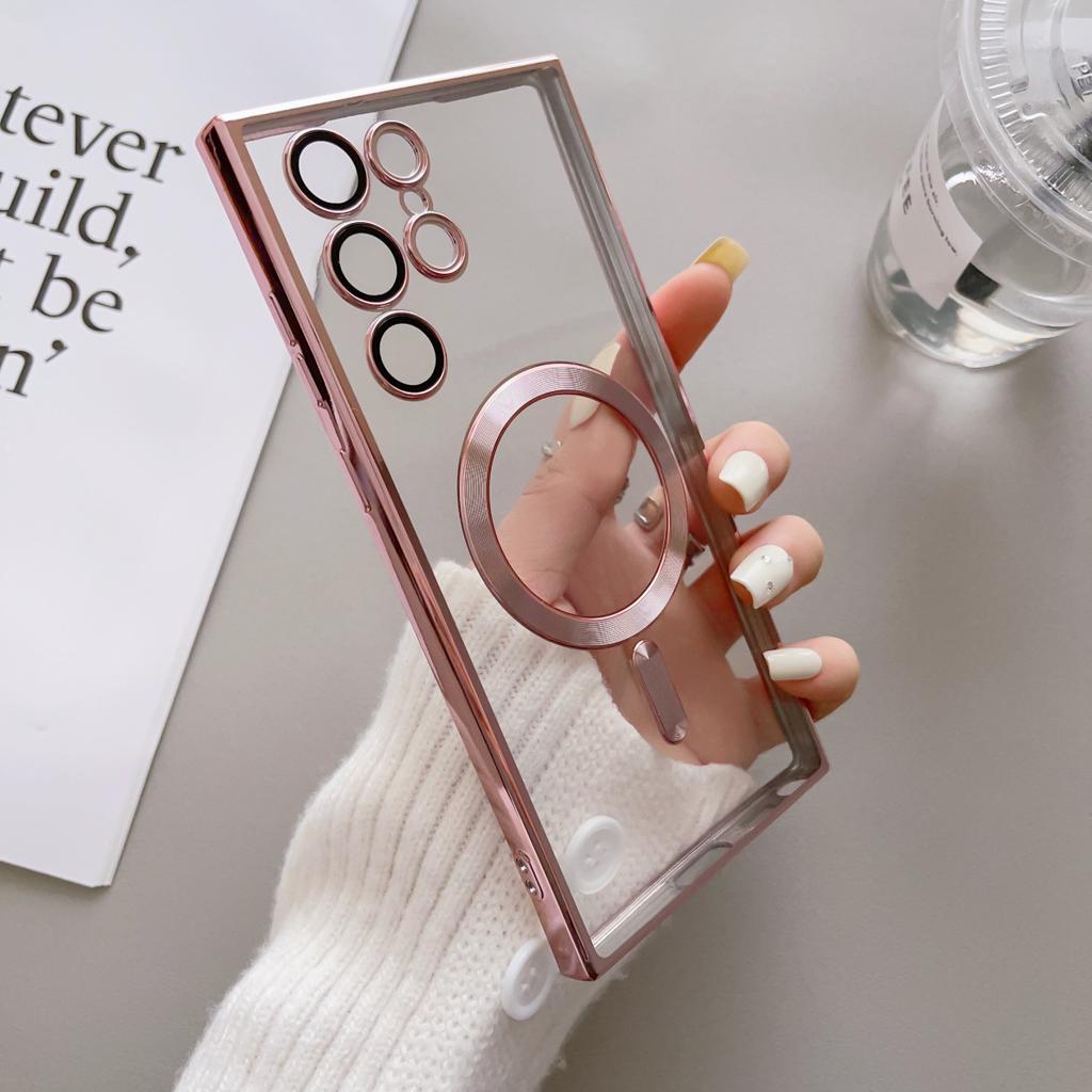 Suitable for Samsung S25ultra Phone Case A16 Transparent Magnetic Absorbing Galaxys23 Protective Case Full Pack Lens Anti Fall