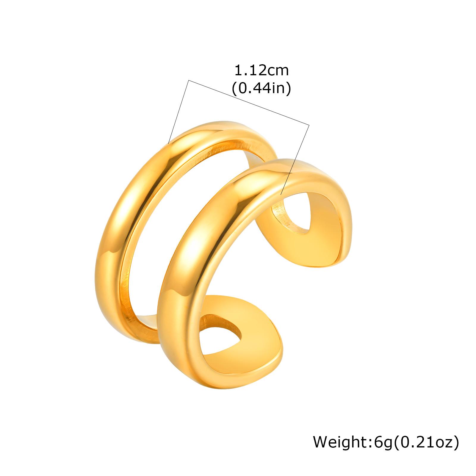 

Stainless Steel Double-layer Geometric Women s Rings, 18K Gold Color Opening Chunky Ring, Waterproof Party Jewelry Gift