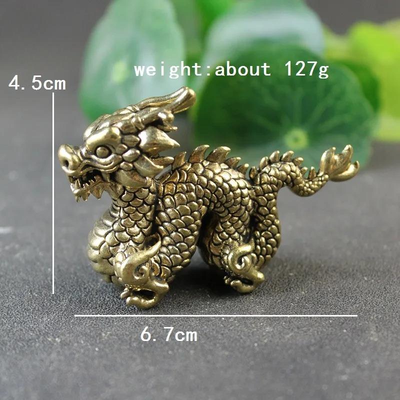 Антикварное бронзовое украшение Китайское мифическое животное Дракон Статуэтка Медные фигурки Миниатюры Чистая латунь Дракон Пресс-папье Коллекция
