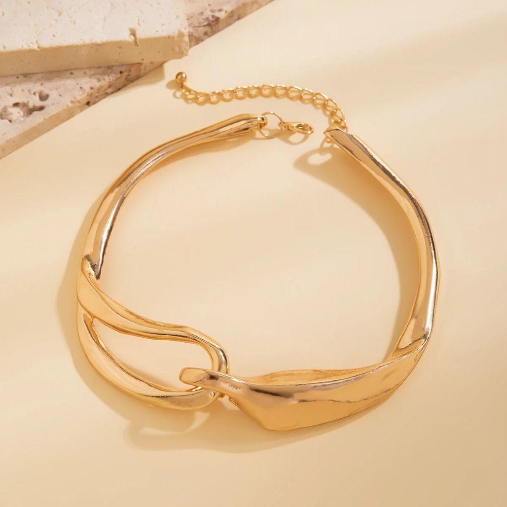 Gold Color Choker Necklace Heavy Metal Twisted Chain Exaggerated Chunky Chain Necklace  Men