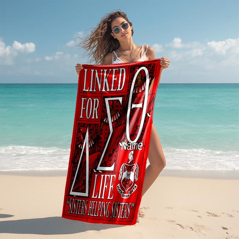 Personalized customized proof beach towel with Delta Sigma Theta pattern - soft, absorbent, quick-drying, perfect swimming, camping&bathing