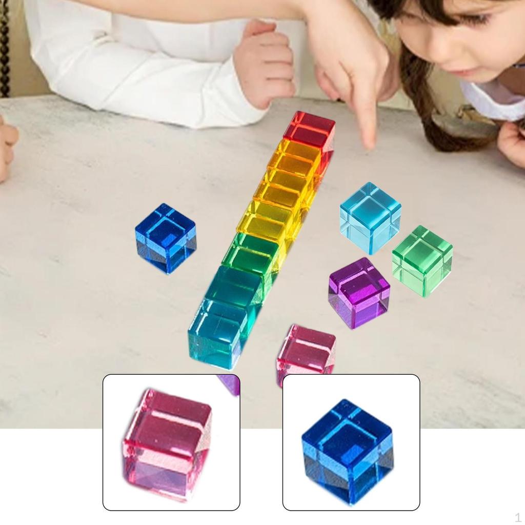 Rainbow Building Blocks Set Sensory Toy Colorful Smooth Acrylic Gemstone Cubes for Boys