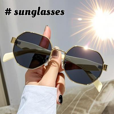 Polygonal Metal Frame Sunglasses Premium Sense of Street Shooting Anti-ultraviolet Sunglasses Fashion Versatile Sunglasses