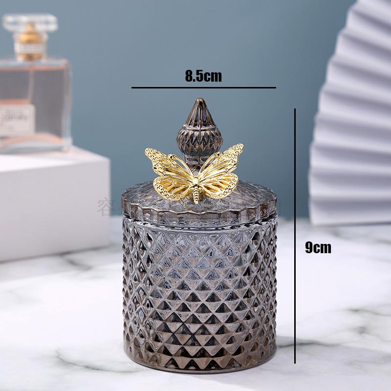 Creative Glass Jar Candle Jar with Lid Multicolor Jewelry Storage Box Round Storage Jar Living Room Home Decoration Accessories