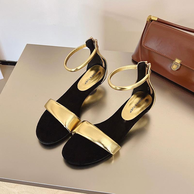 Retro Korean version simple design fashion Internet celebrity sandals women open-toed temperament foreign style comfortable low-heeled zipper Roman s