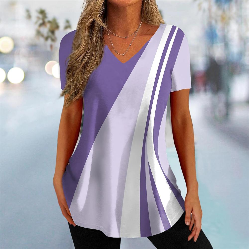 Tricou nou pentru femei, cu imprimeu curbat, cu decolteu în V, îmbrăcăminte de stradă, îmbrăcăminte pentru femei, ocazional vară, cu mânecă scurtă, pulover, tricou pentru femei