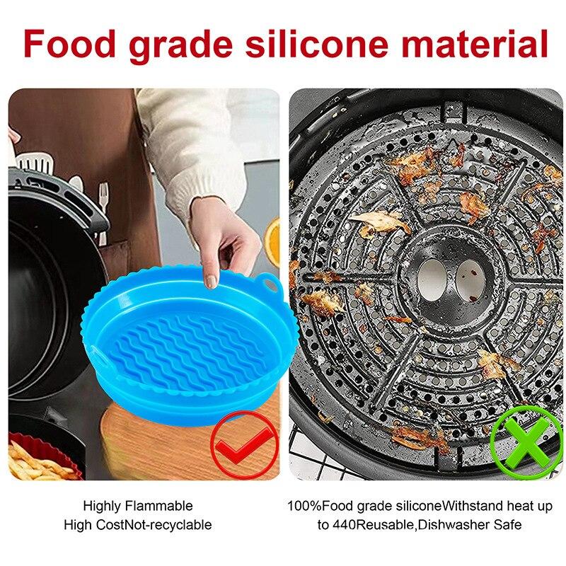 1pc Air Fryer Silicone Baking Tray Foldable Reusable Basket Mat Non-Stick Pot Round Microwave Pads Baking Mat Oven Tool