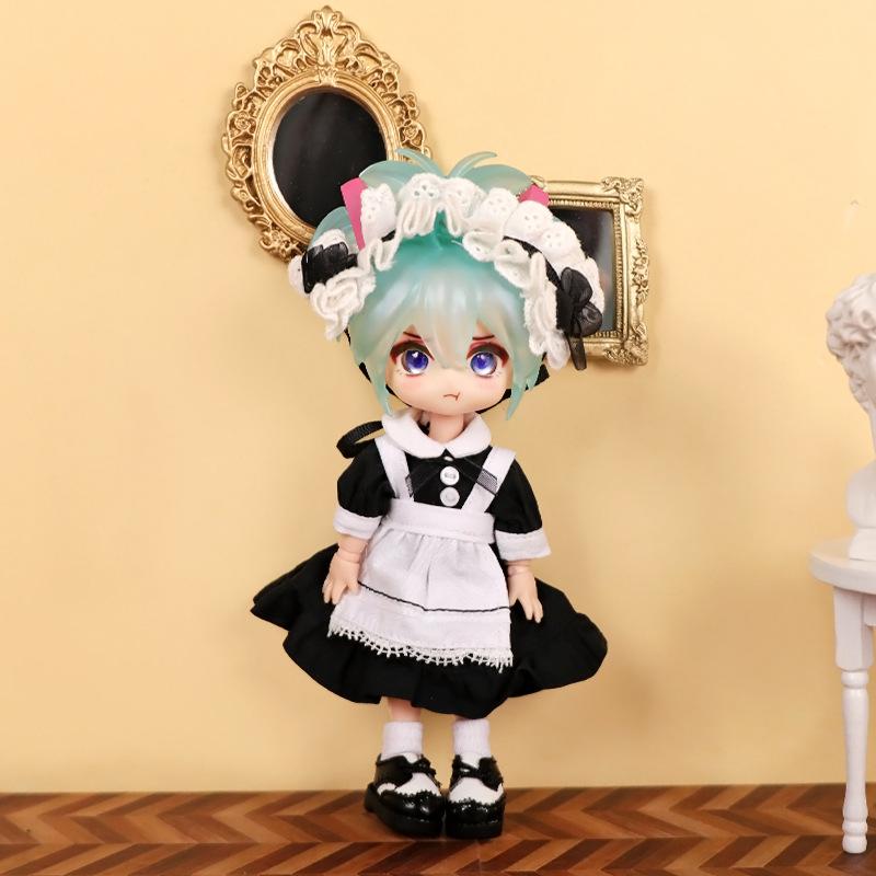Ob11 Doll Clothes Vintage Maid Outfit Dress Scarf Headwear Set for Obitsu11, GSC, Molly, YMY,1/12 Doll Clothes Doll Accessories