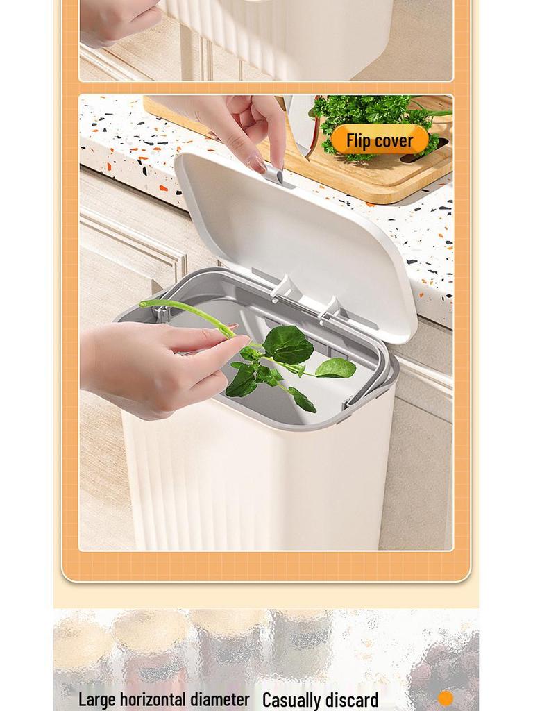 Large Wall-Mounted Kitchen Trash Bin with Sliding Lid for Food Waste