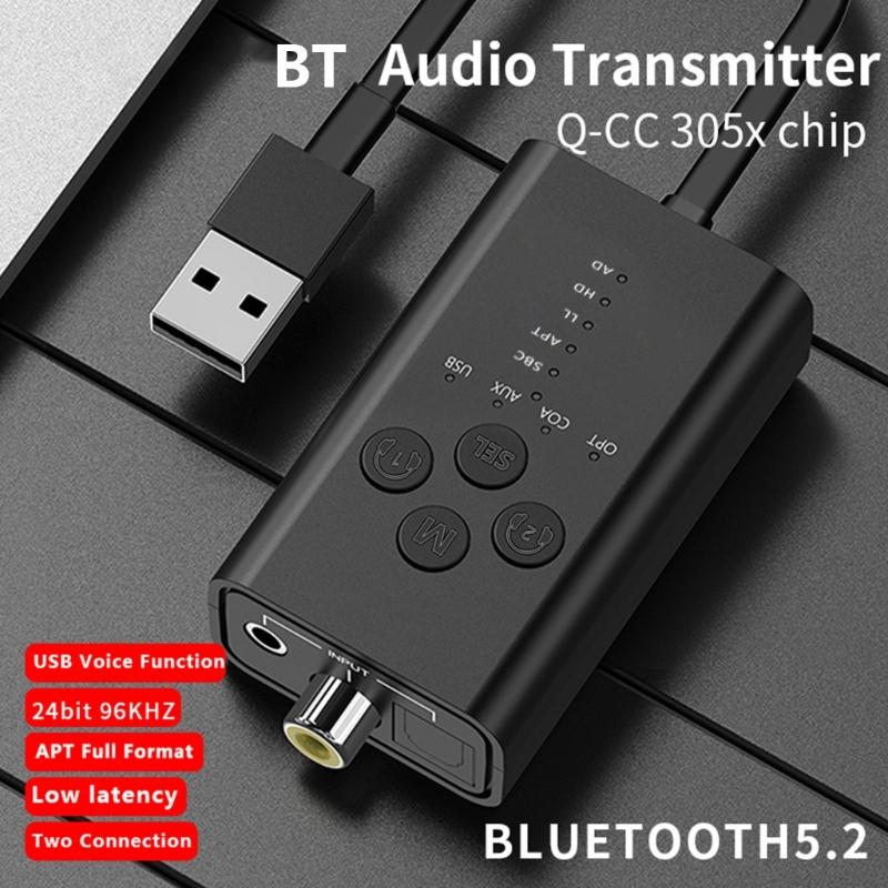 Portable -compatible5.2  Transmitter aptX LL - Adaptive USB 3.5 AUX- Optical Fiber Coaxial Music Adapter