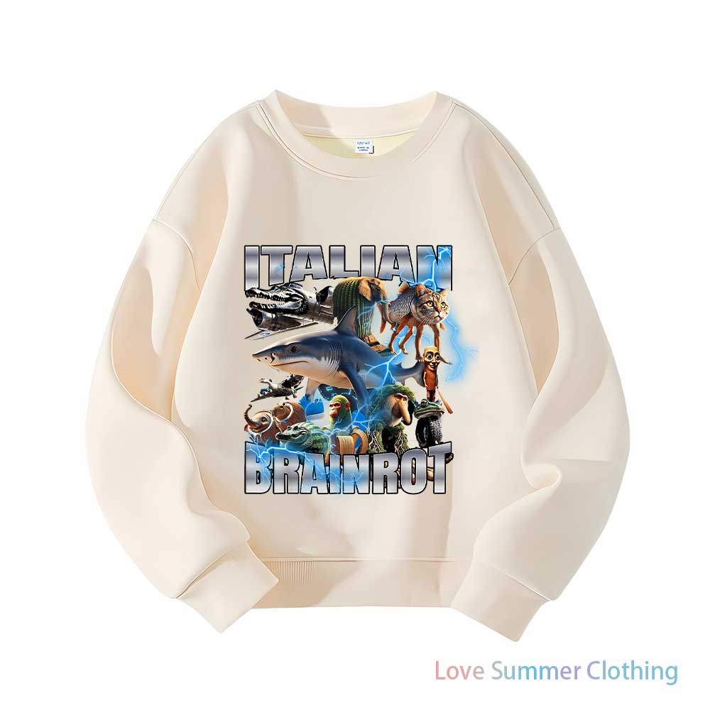 2025 Italian Brainrot Funny Kids Hoodie Boy’s Tralalero Tralala Tung Tung Sahur Bombardiro Crocodilo Brr Brr Cappuccino Hoodie