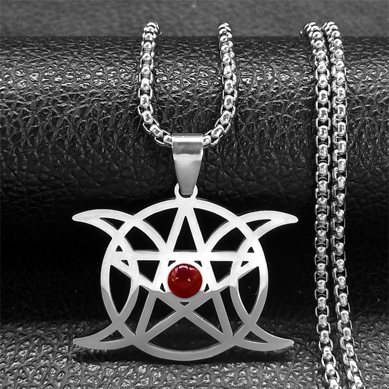 Naszyjnik z węzłem wiedźmy Wicca i księżycem dla kobiet i mężczyzn, kolor srebrny, stal nierdzewna, amulet ochronny do czarownictwa, biżuteria nudo de bruja