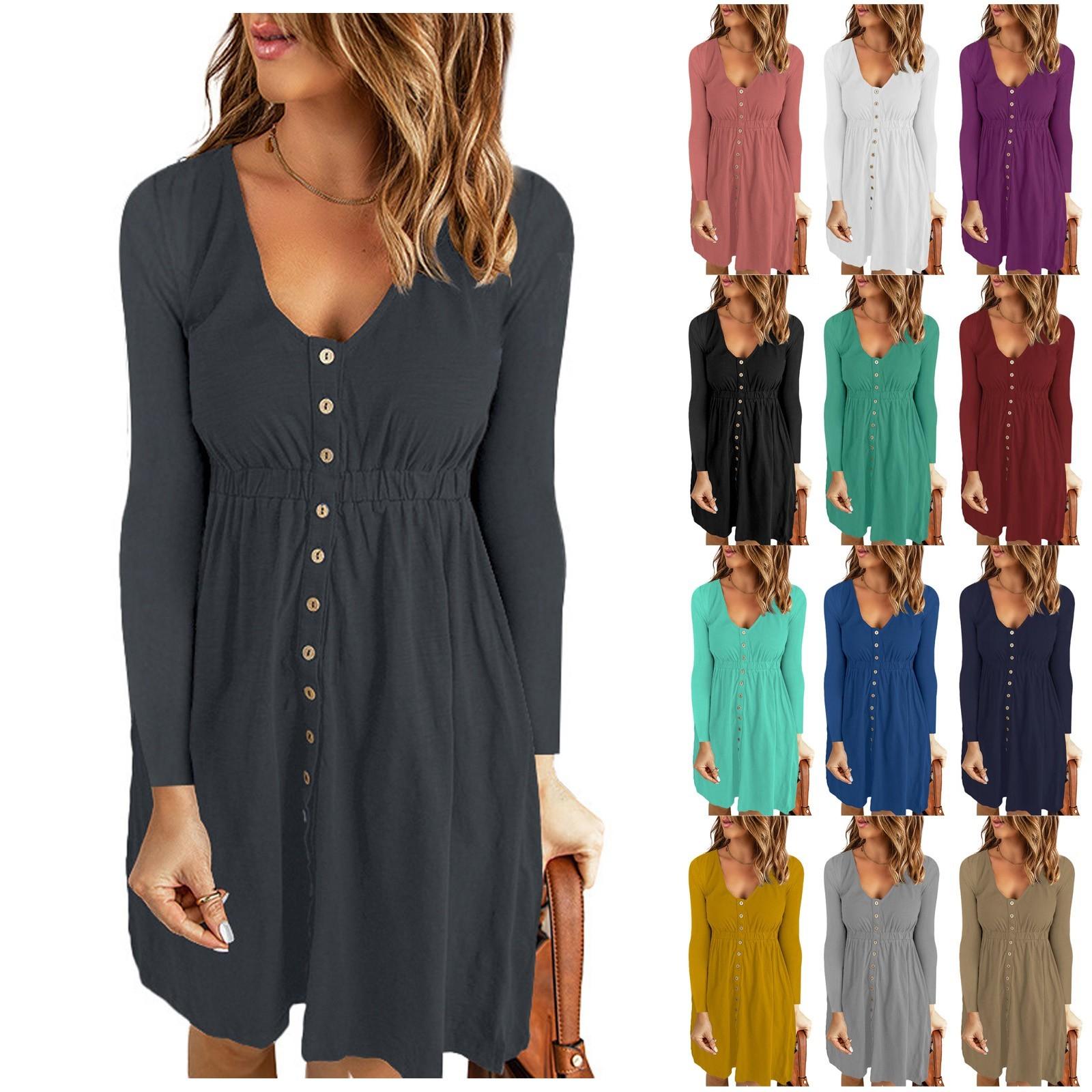 

A Fashionable Solid-colored Loose Dress For Ladies L
