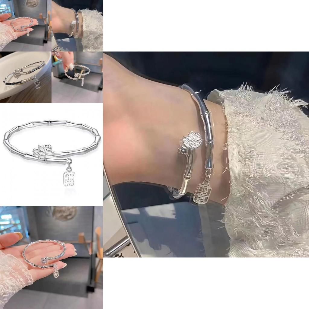 Elegant Alloy Lotus Bamboo Bracelet Stylish High-end Bangle Summer 2024 Jewelry