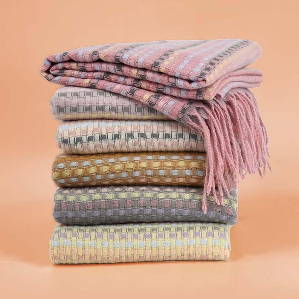 Anti-cold Knitted Wool Shawl Contrast Color Long Neckscarf with Tassel Dopamine Plaid Scarf  Winter