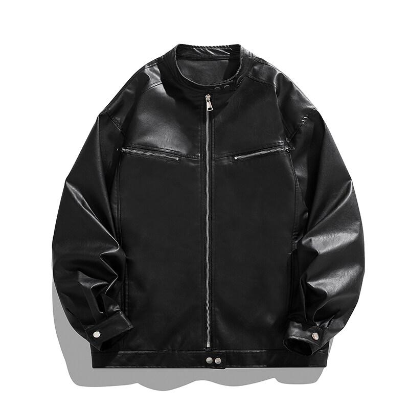 Spring High Quality Men's PU Leather Jacket Motorcycles Zipper Casual Stand Collar Leather Outwear Male Moto Biker Loose Coat