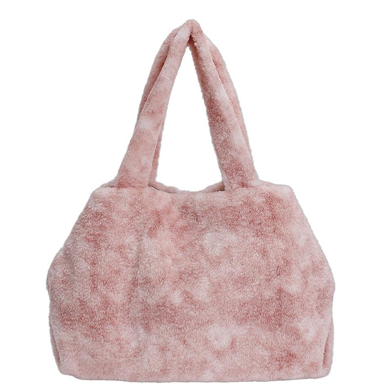 

Large capacity plush tote bag women s autumn and winter fashion bag commuting shoulder bag foreign style handbag