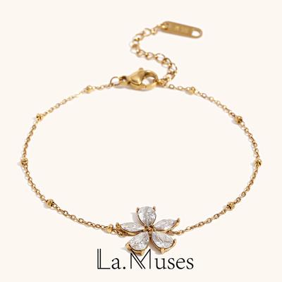 Los Angeles. Muses Zirkonový květinový korálek řetízek Nerezová ocel Dámský náramek Módní Špičkový Vodotěsný Zirkon Dárkové doplňky