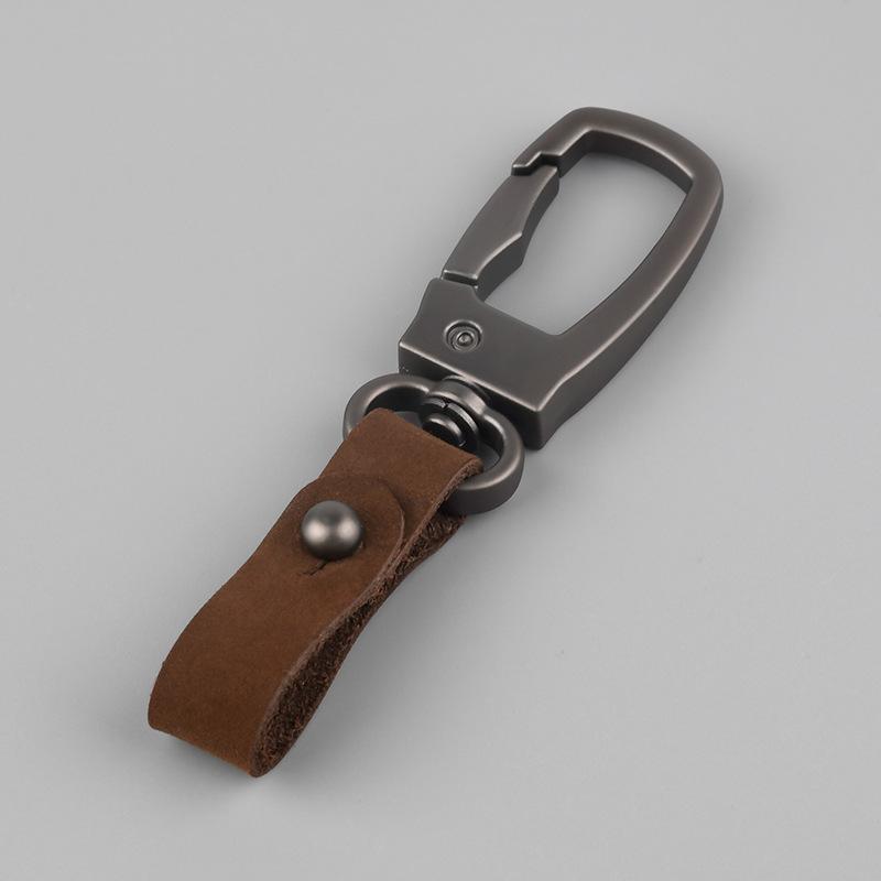 The First Layer of Cowhide Keychain Pendant Simple Car Metal Keychain Buckle Head Keychain