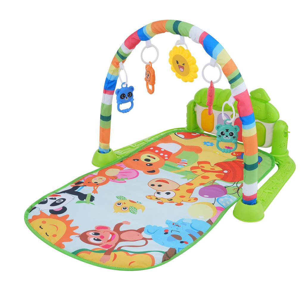 Baby Piano Play Mat, Kick & Play Baby Activity Gym, Musical Tummy Time Mat with 5 Colorful Hanging Toys, Baby