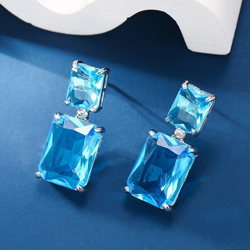 Luxuriöse Vintage Quadratische Blaue Zirkon Anhänger Ohrringe Für Damen Mode Raffiniert Boho Party Hochzeitsgeschenk Accessoires