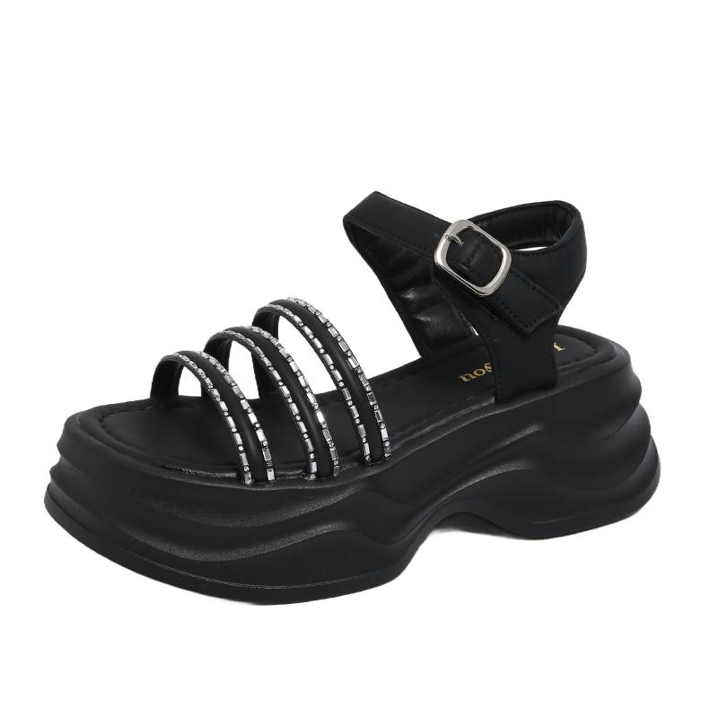 

Fashion Best-selling Comfortable Soft Leather Casual and elegant Sandals Platform Shoes 2025 Summer Square Heels Sandals 40 чёрный