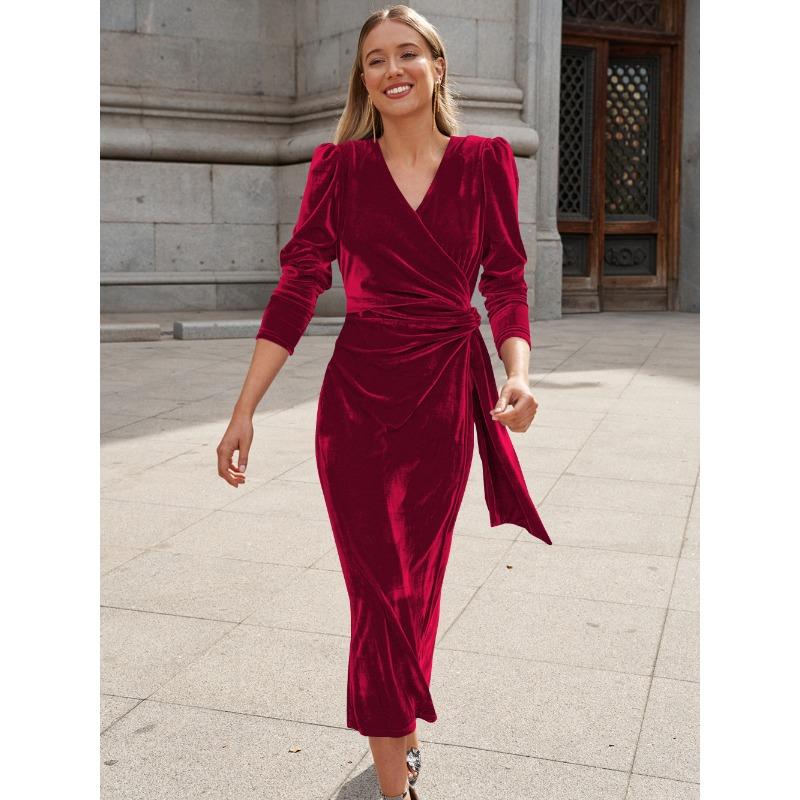 Rochie lungă cu mâneci lungi din șifon pentru femei