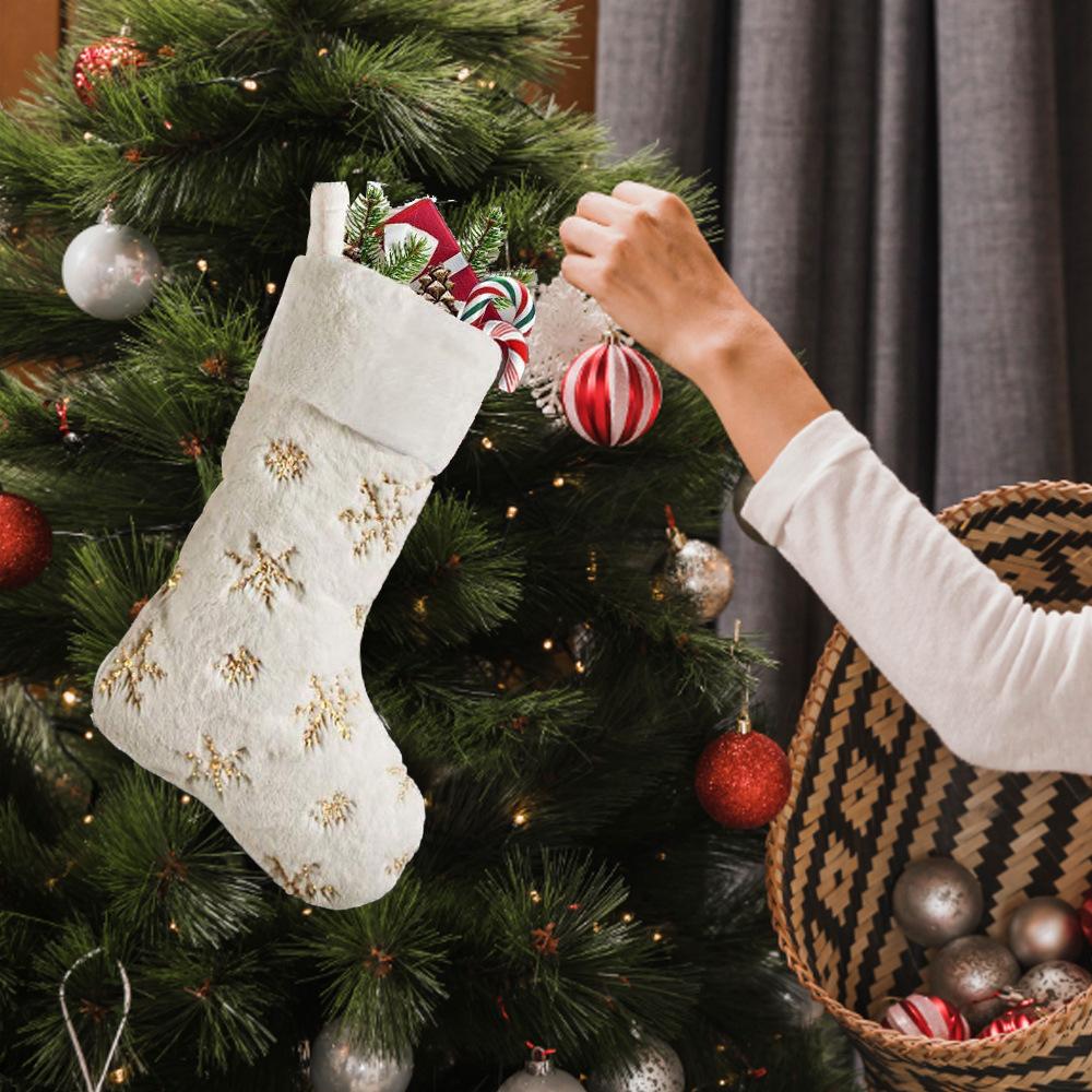 Xiaomi 1 Stück Weihnachtsstrumpf-Dekoration, gold- und silberfarbene Pailletten, langer Plüschstrumpf, Geschenktüte, Weihnachtsfeier-Dekoration, warmes Gefühl