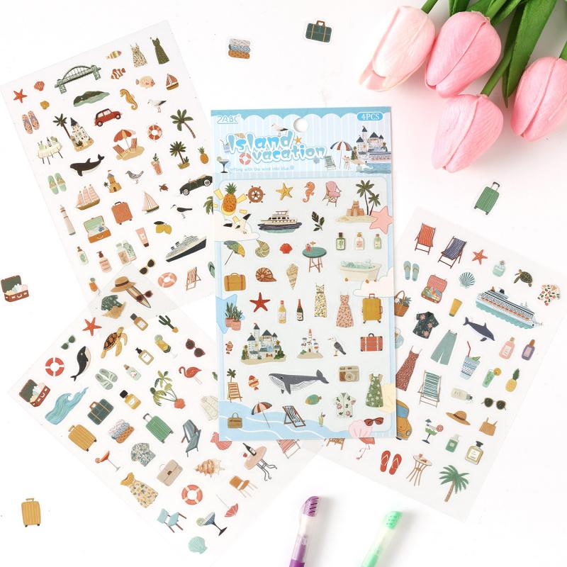 4Pcs Retro Grocery Small Label Flat Stickers Student Journal Special Creative Classification Marking Decals