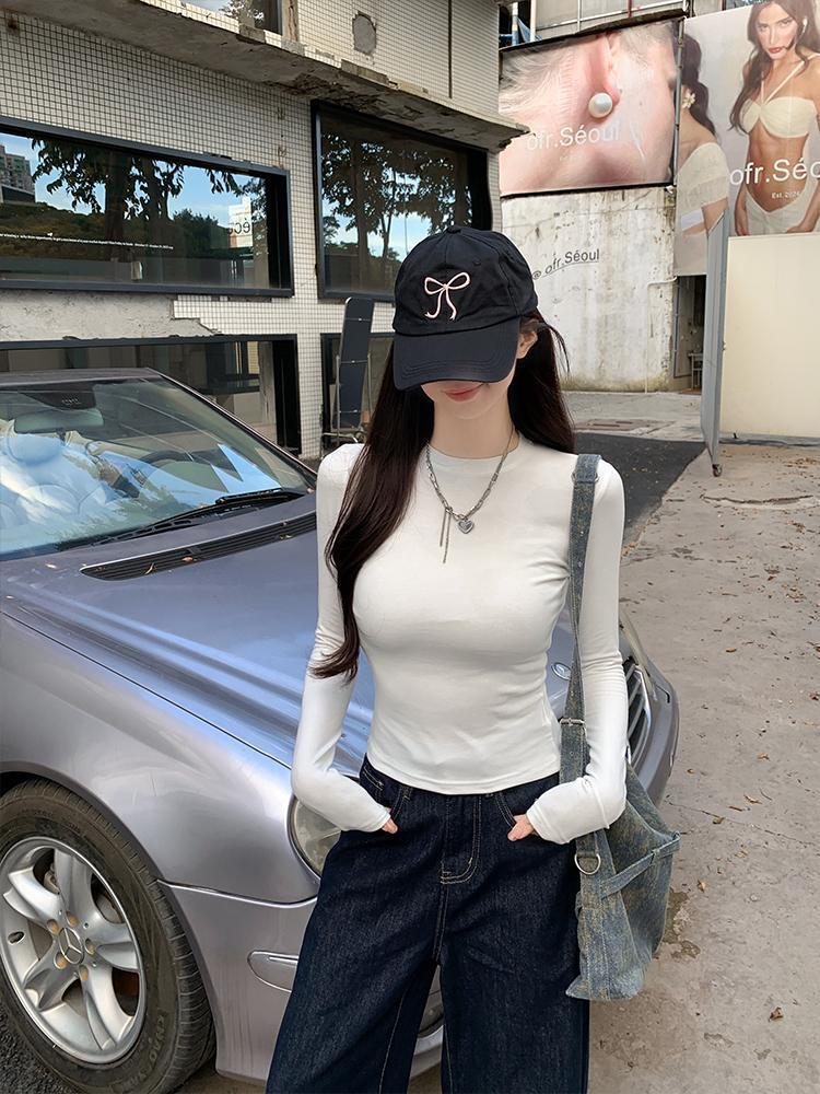 2025 Women's Slim-Fit Waist-Hugging Long-Sleeve T-Shirt – Versatile, Solid Color for Spring and Autumn