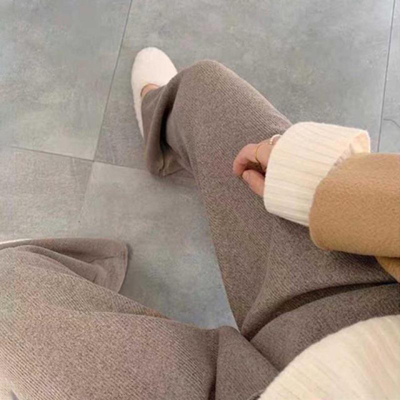 Knitted Wide-Leg Maternity Pants - Thick, Loose-Fit for Fall/Winter, Tall/Plus Size
